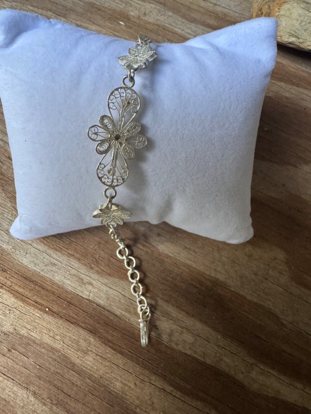 Sterling Silver Floral Filigree Link Bracelet 8” 7.75g Adjustable Lobster - Picture 4 of 6